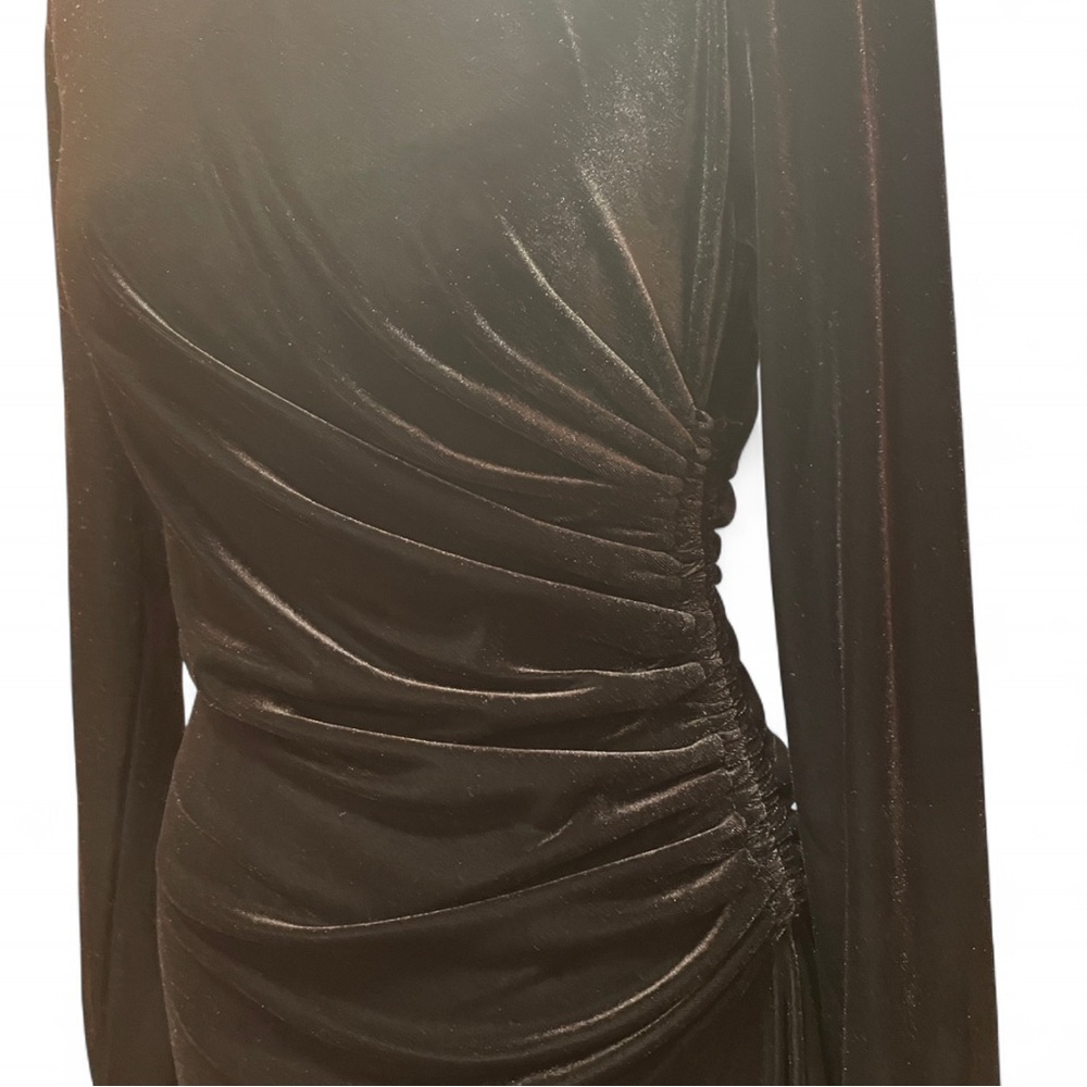 Calvin Klein Ruched‎ Velvet Long Sleeve Dress - Picture 3 of 8